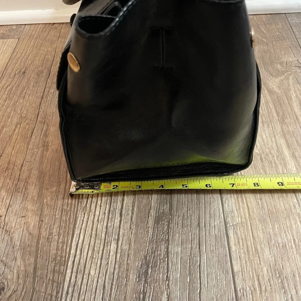 Melie Blanco Black Vegan Leather Satchel Crossbody Bag Gold Hardware Polka‎ Dot